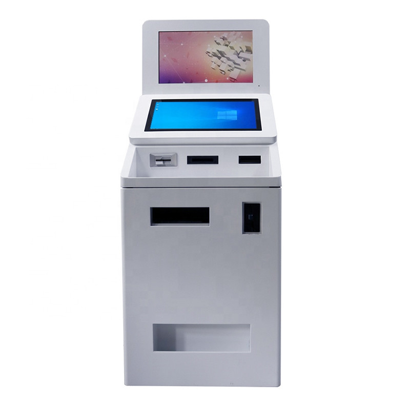 Kích thước màn hình kép Máy quét QR Máy đọc thẻ Rút tiền mặt và tiền xu Máy tự phục vụ Thanh toán ATM Kiosk
