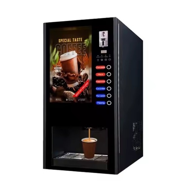 Máy bán hàng tự động cho cà phê nóng hoặc đá trà sữa với ly tự động
